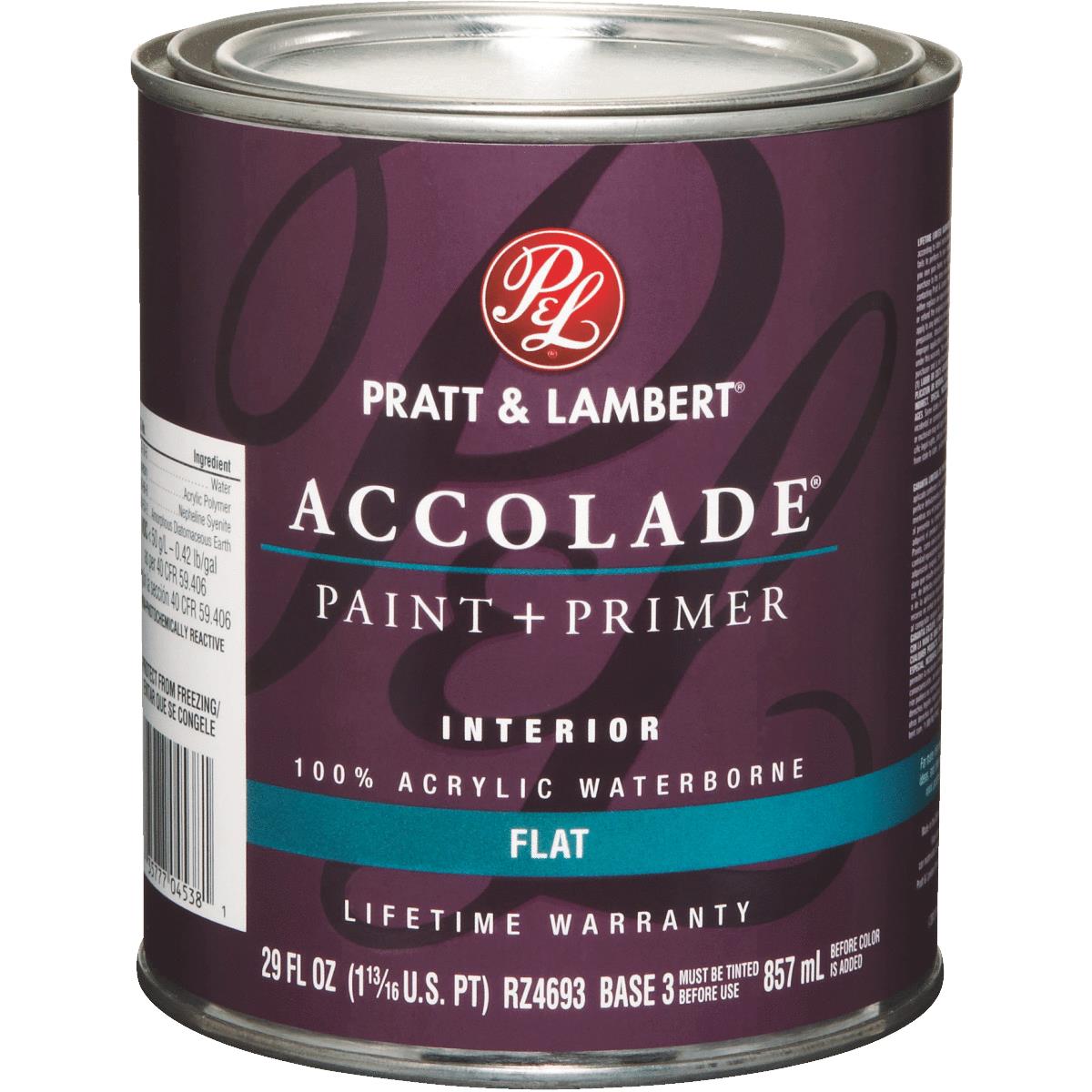 Pratt & Lambert Accolade 100% Acrylic Paint & Primer Flat Interior Wall Paint, Base 3, 1 Qt.