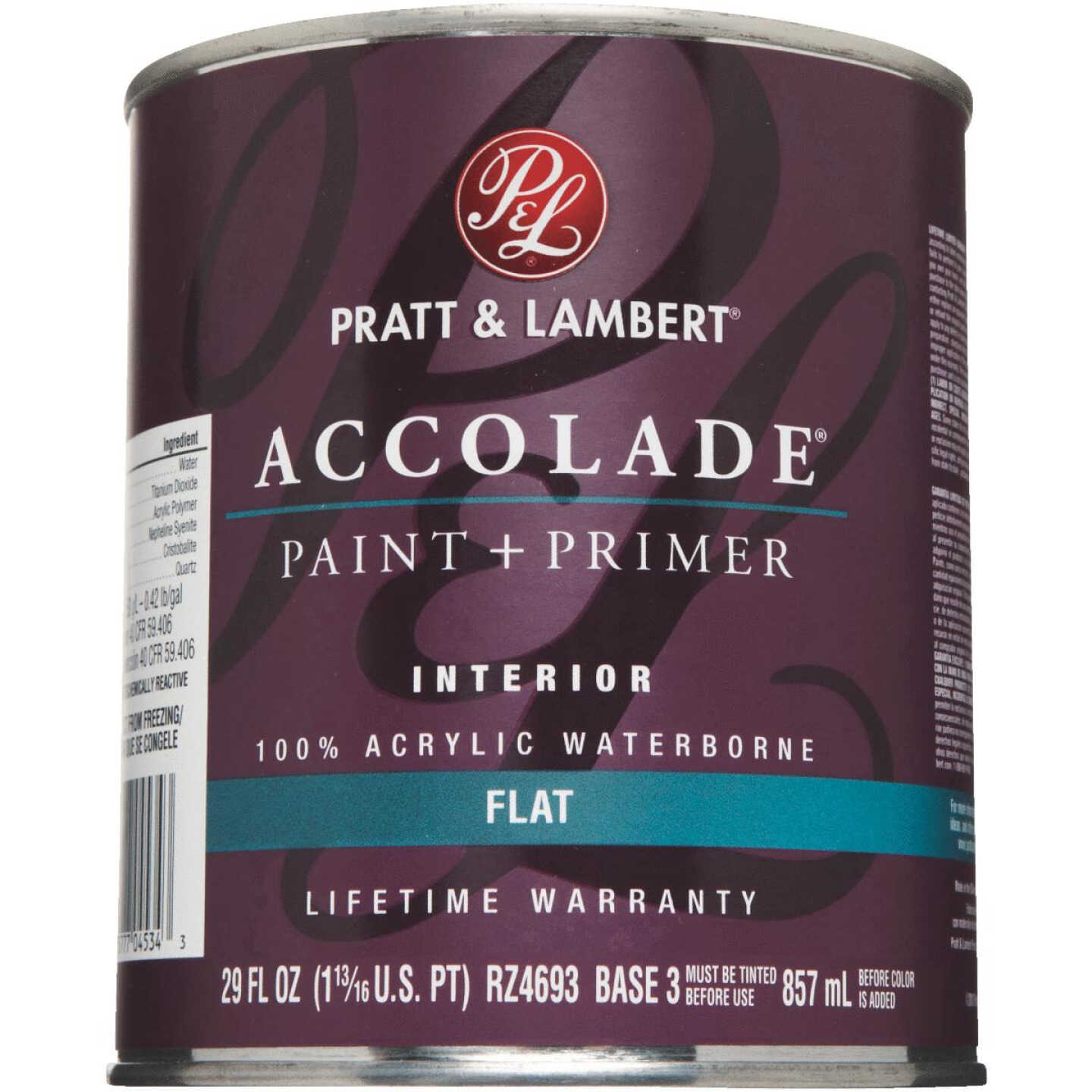 Pratt & Lambert Accolade 100% Acrylic Paint & Primer Flat Interior Wall Paint, Base 3, 1 Qt. Image 1