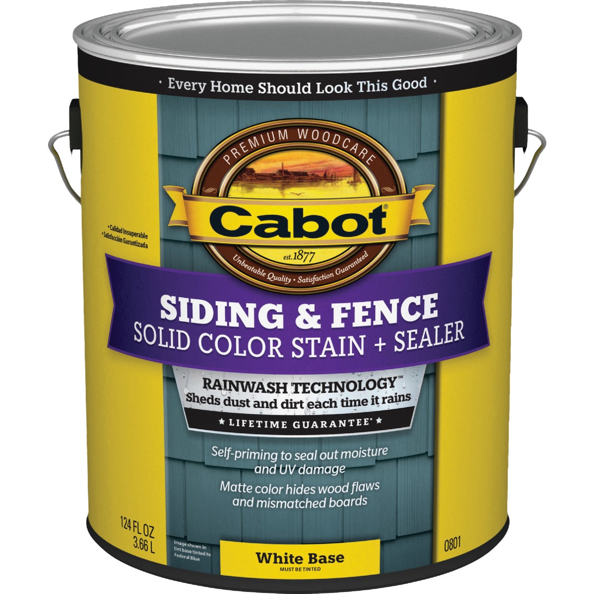 Cabot Solid Color Acrylic Siding & Fence Stain + Sealer, 0801 White Base, 1 Gal.