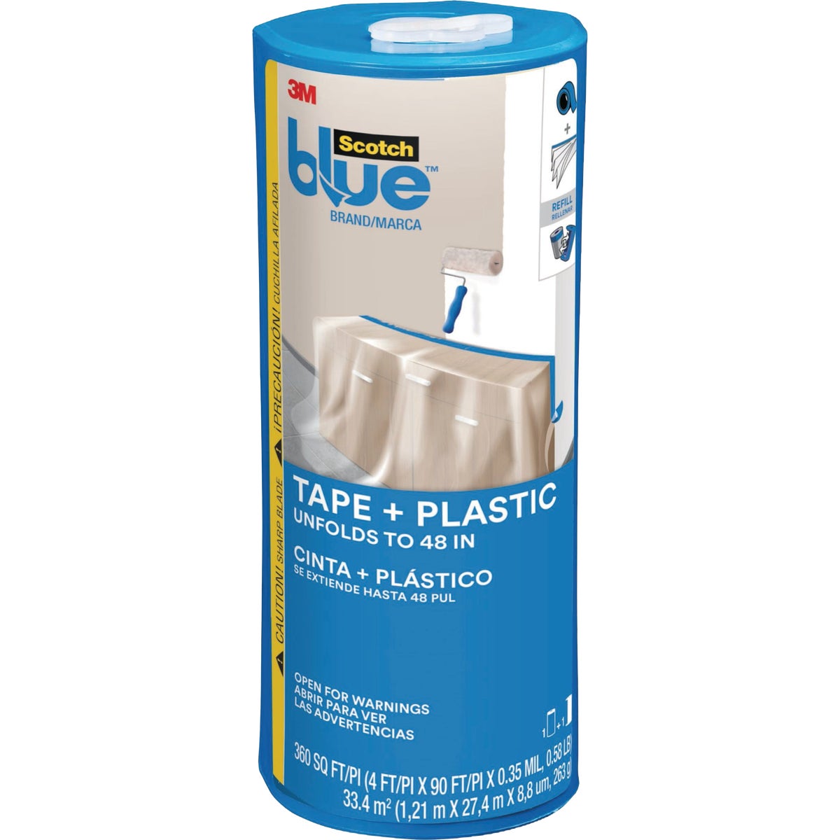 3M Scotch Blue Tape and 360 Sq. Ft. Plastic with Dispenser