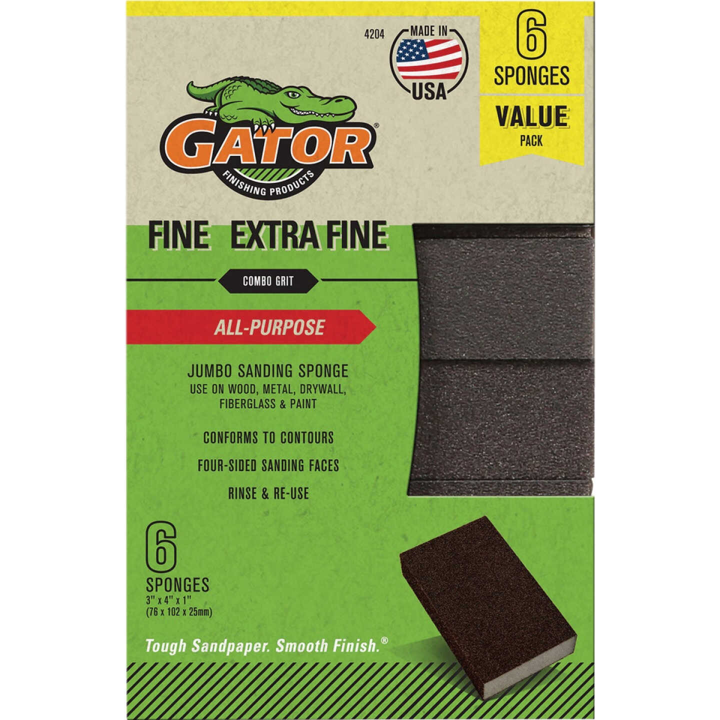 Gator 3 In. x 4 In. Extra Fine/Fine Sanding Sponge (6-Pack) Image 1