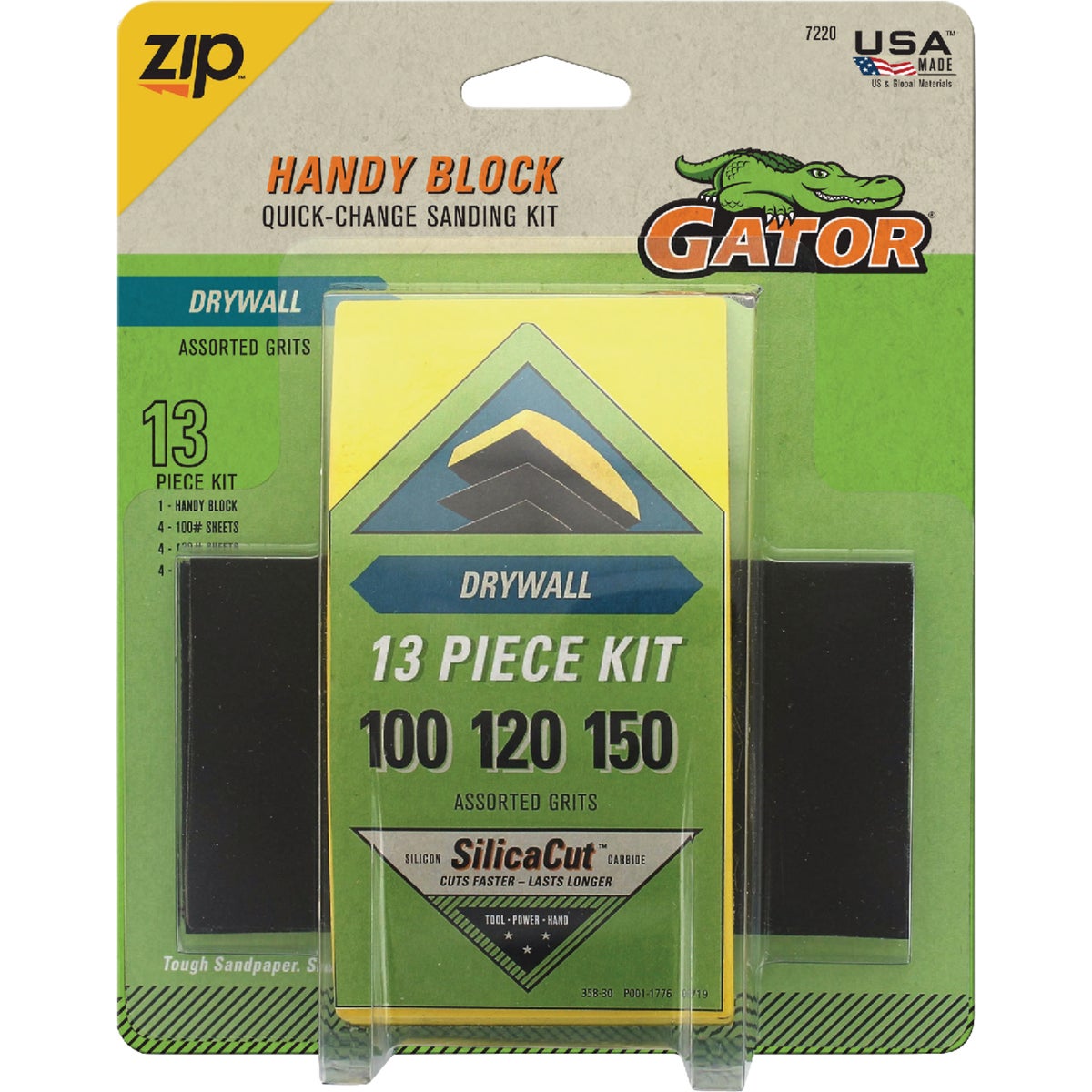 Gator Grit Zip Hook & Loop Drywall Hand Sanding Block Kit