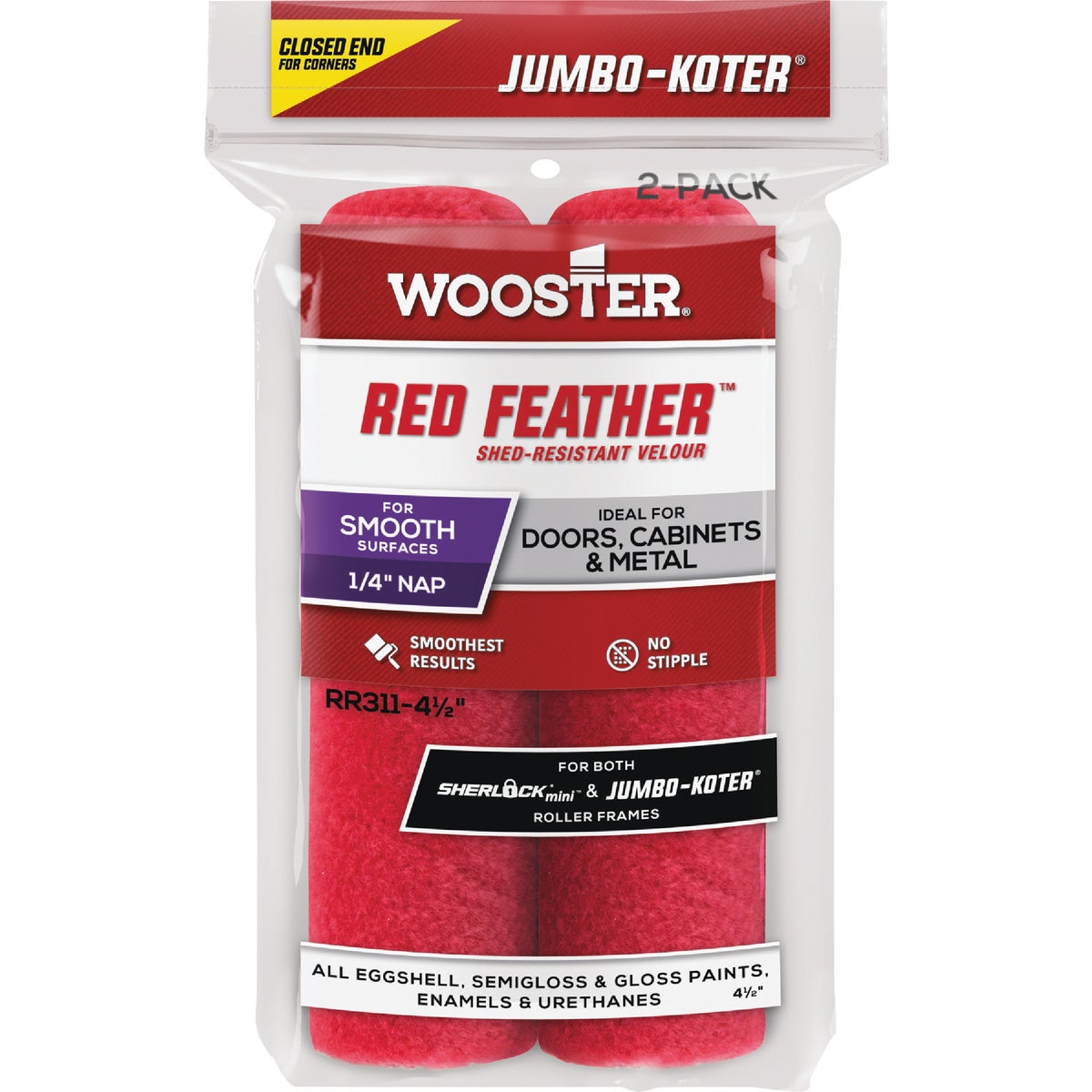 Wooster Jumbo-Koter Red Feather 1/2 In. x 4.5 In. Velour Roller Cover (2-Pack) Image 1