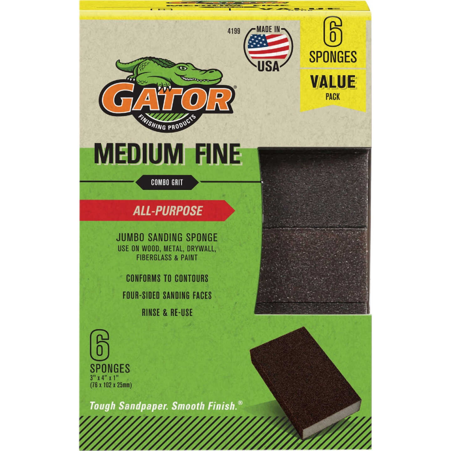 Gator 3 In. x 4 In. Fine/Medium Sanding Sponge (6-Pack) Image 1