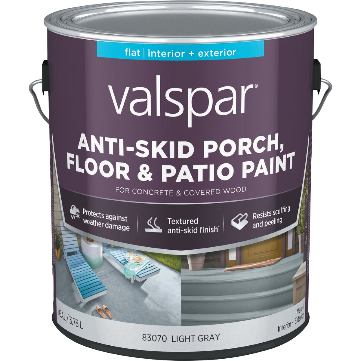 Valspar Anti-Skid Flat Latex Porch, Floor & Patio Paint, Light Gray, 1 Gal.