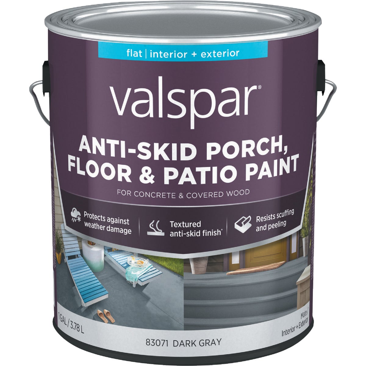 Valspar Anti-Skid Flat Latex Porch, Floor & Patio Paint, Dark Gray, 1 Gal.