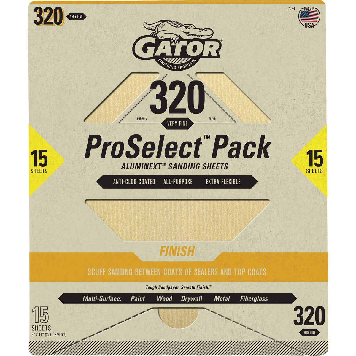 Gator Grit 9 In. x 11 In. Fine Premium Sanding Sheet, 320 Grit (15-Pack)