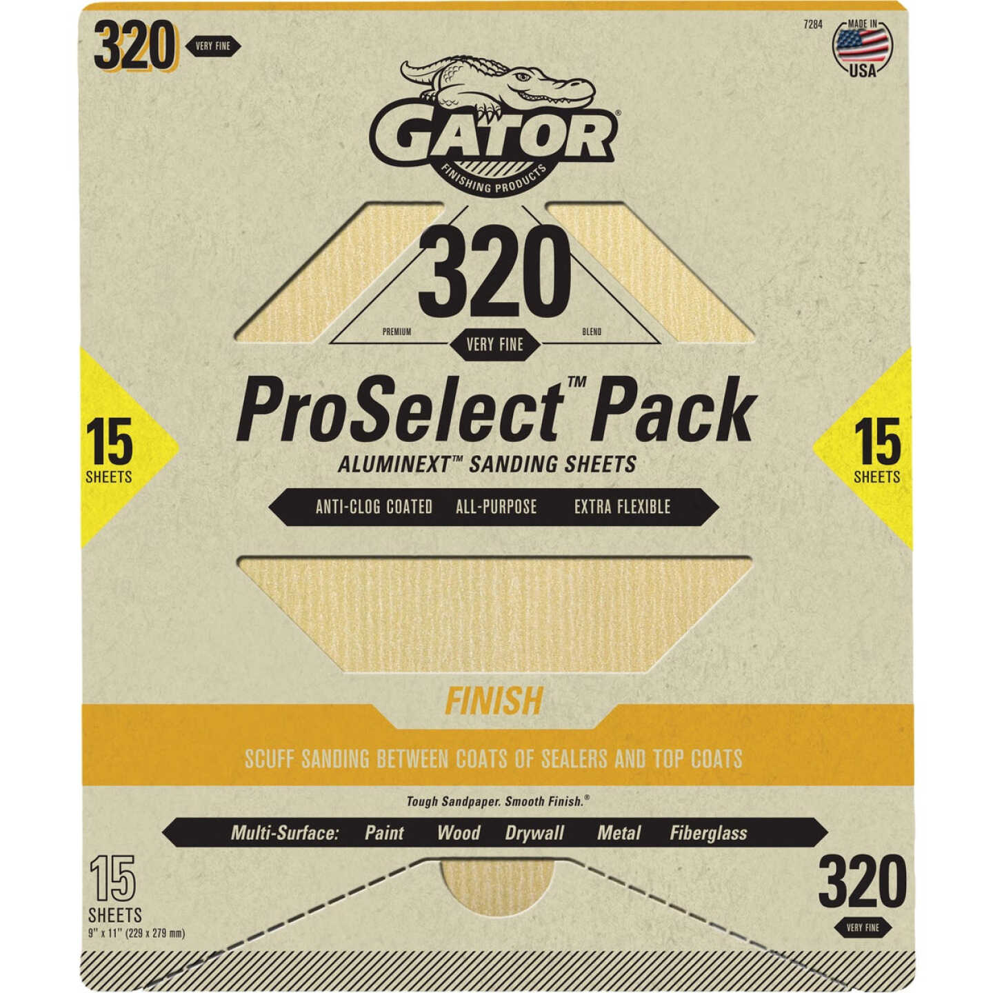 Gator Grit 9 In. x 11 In. Fine Premium Sanding Sheet, 320 Grit (15-Pack) Image 1
