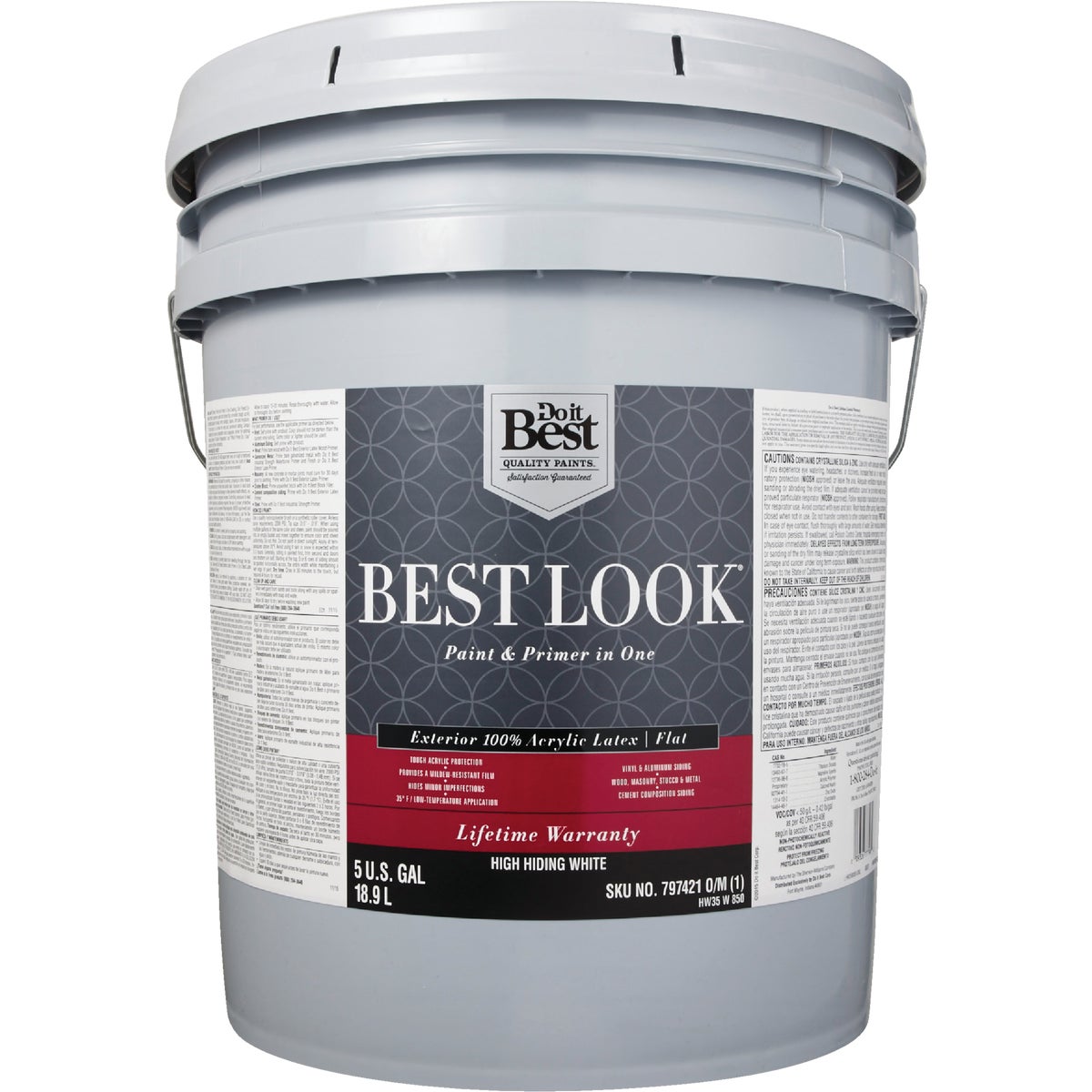 Best Look 100% Acrylic Latex Premium Paint & Primer In One Flat Exterior House Paint, High Hiding White, 5 Gal. Image 2