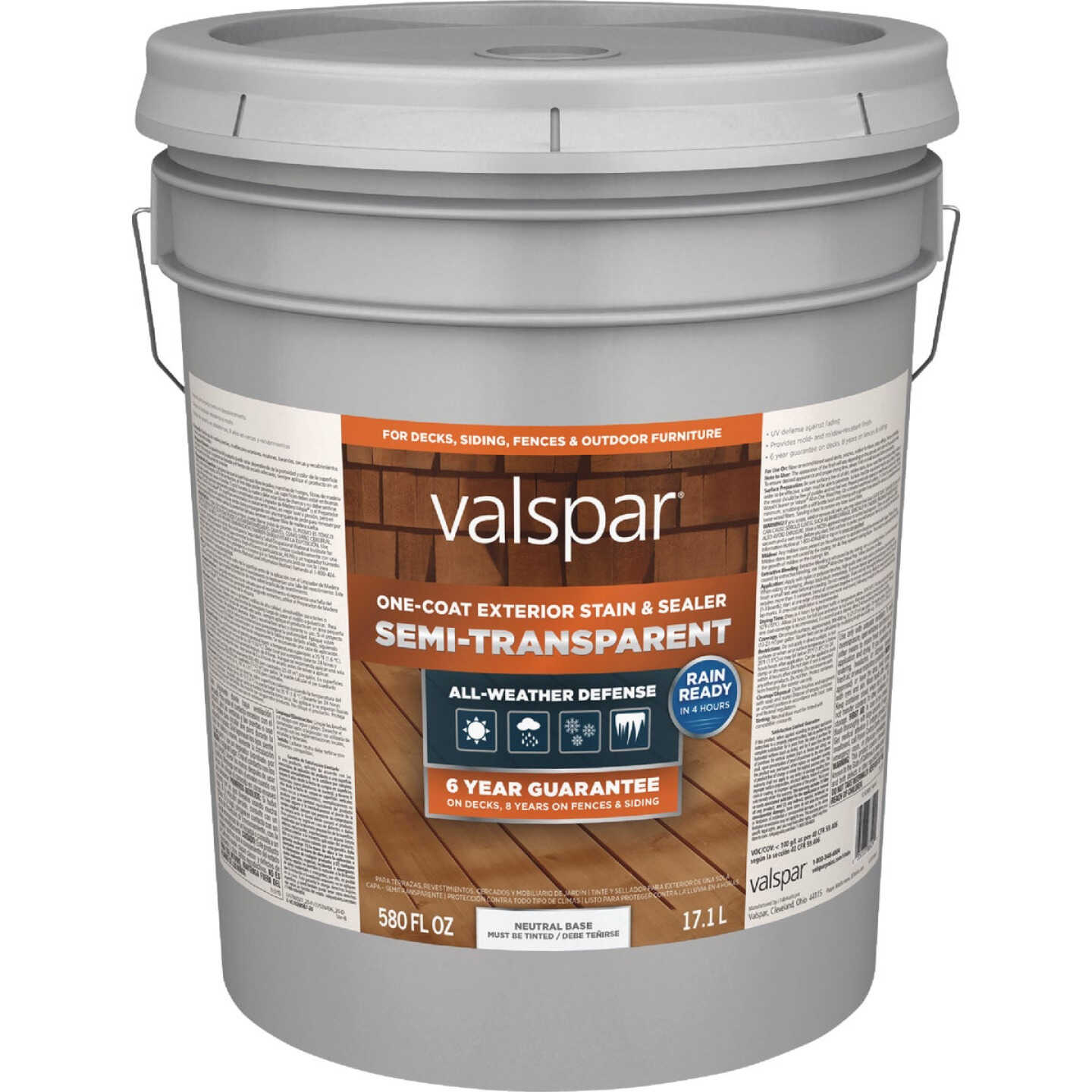 Valspar Semi Transparent Deck Stain, Neutral Tint Base, 5 Gal. Image 1