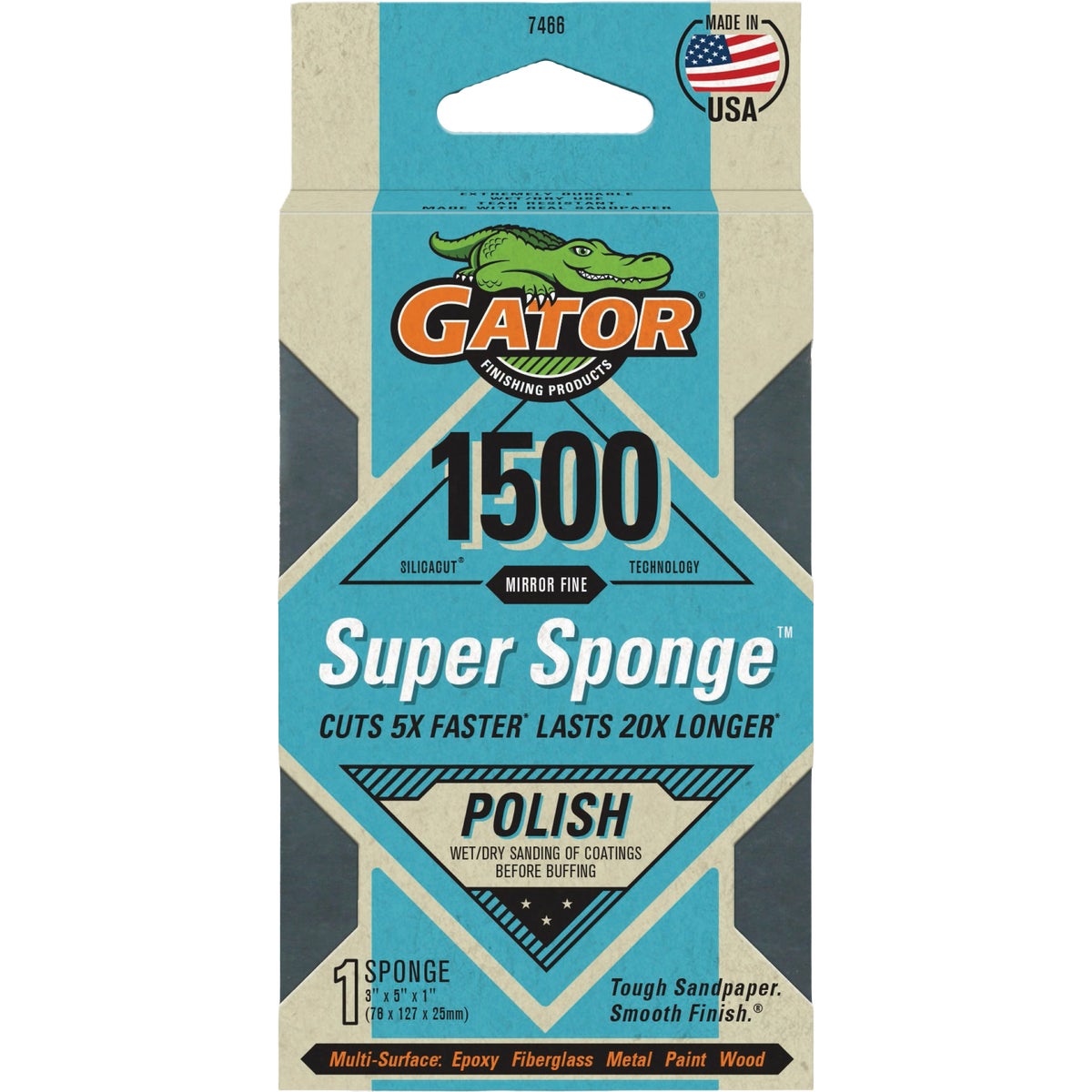 Gator Premium Super Sponge 3 In. x 5 In. x 1 In. 1500 Grit Mirror Fine Sanding Sponge