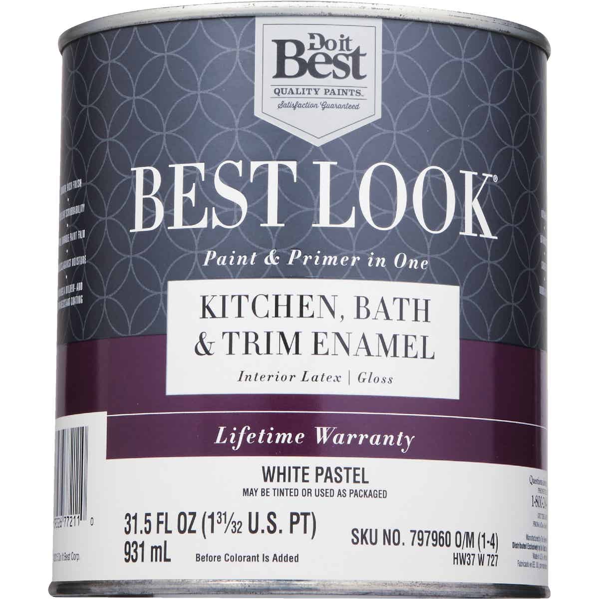 Best Look Latex Paint & Primer In One Kitchen Bath & Trim Enamel Gloss Interior Wall Paint, White-Pastel Base, 1 Qt. Image 2