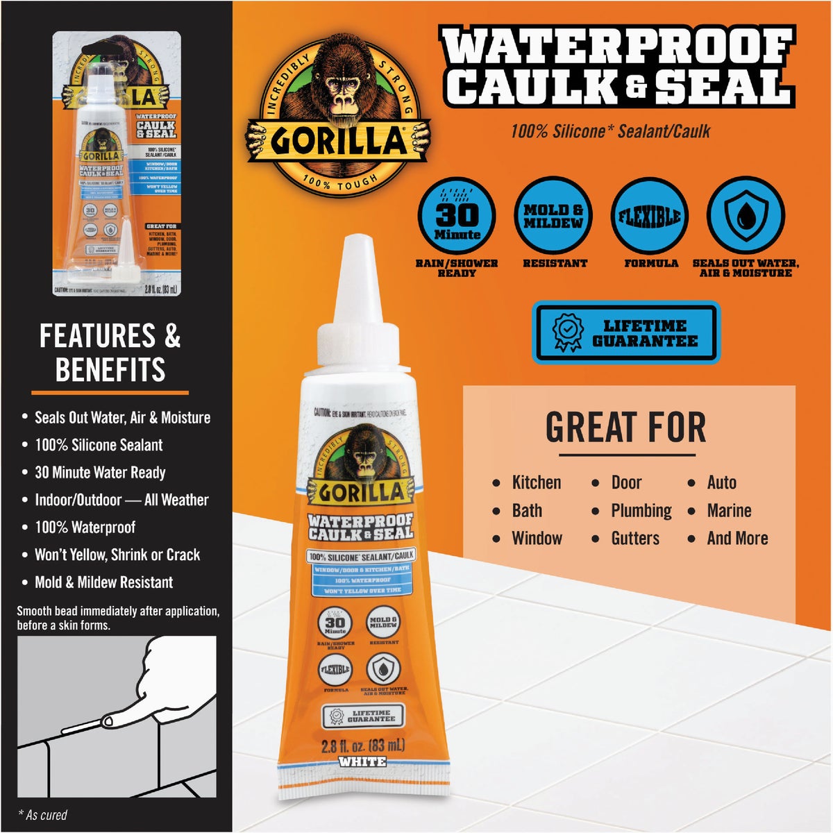 Gorilla 2.8 Oz. White Caulk & Seal Image 5