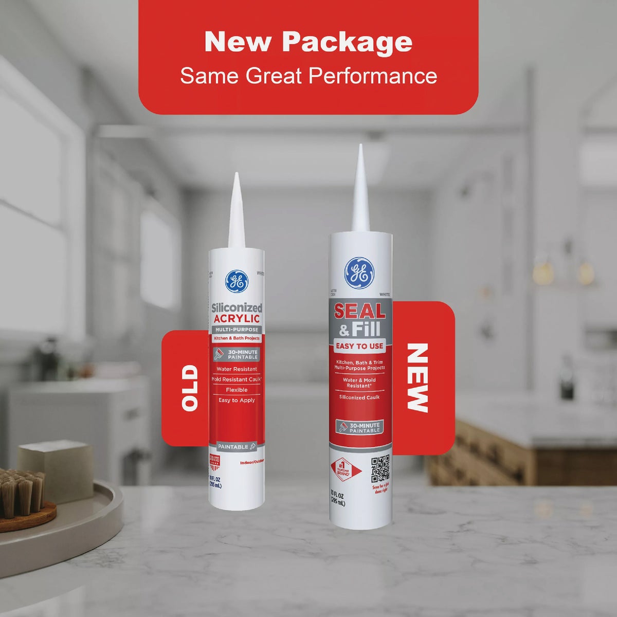 GE Seal & Fill Multi-Purpose Kitchen & Bath Sealant, Clear, 10 Oz. Cartridge Image 2