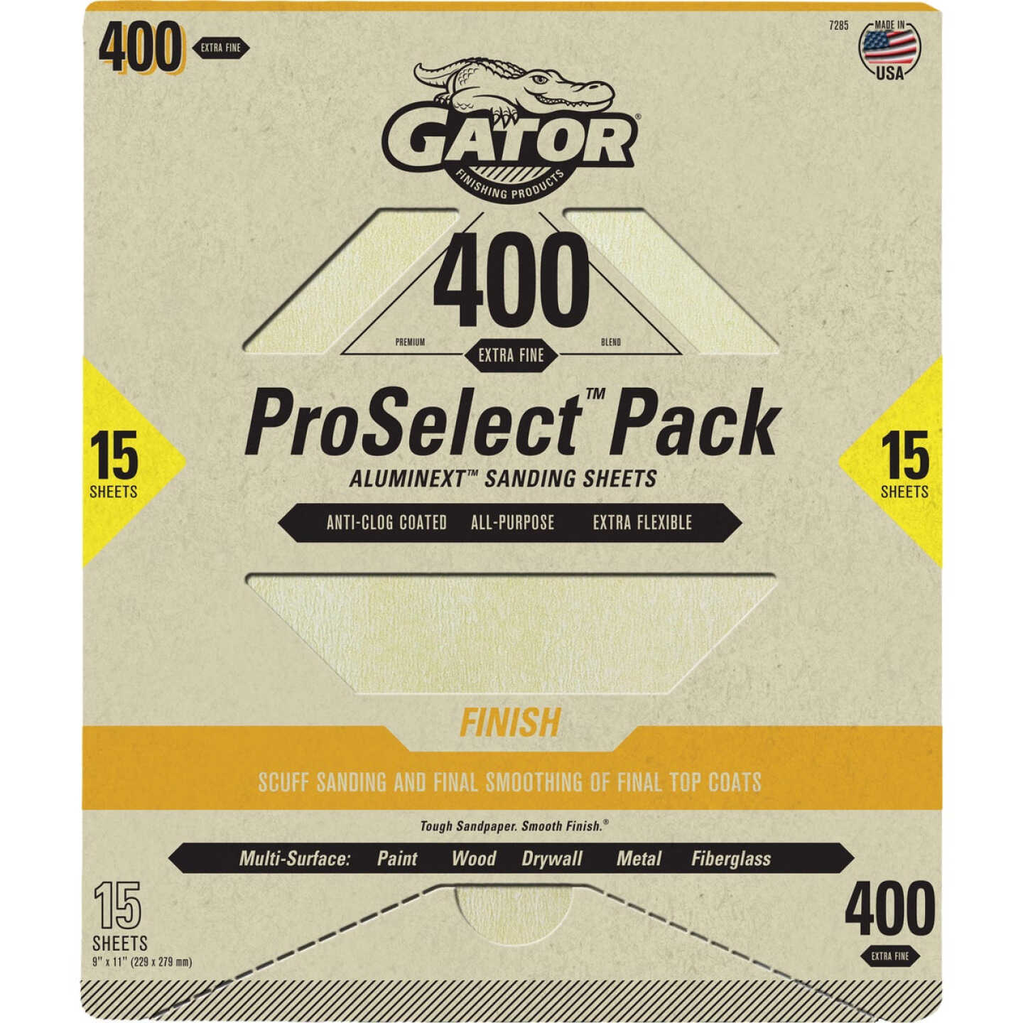 Gator Grit 9 In. x 11 In. Fine Premium Sanding Sheet, 400 Grit (15-Pack) Image 1
