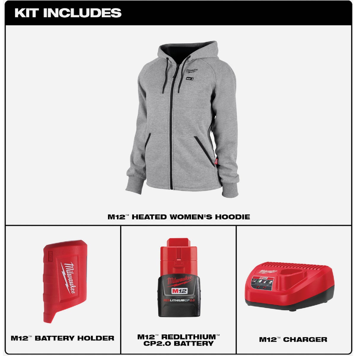 Milwaukee M12 Women's Gray Cordless Heated Hoodie Kit, XL Image 2