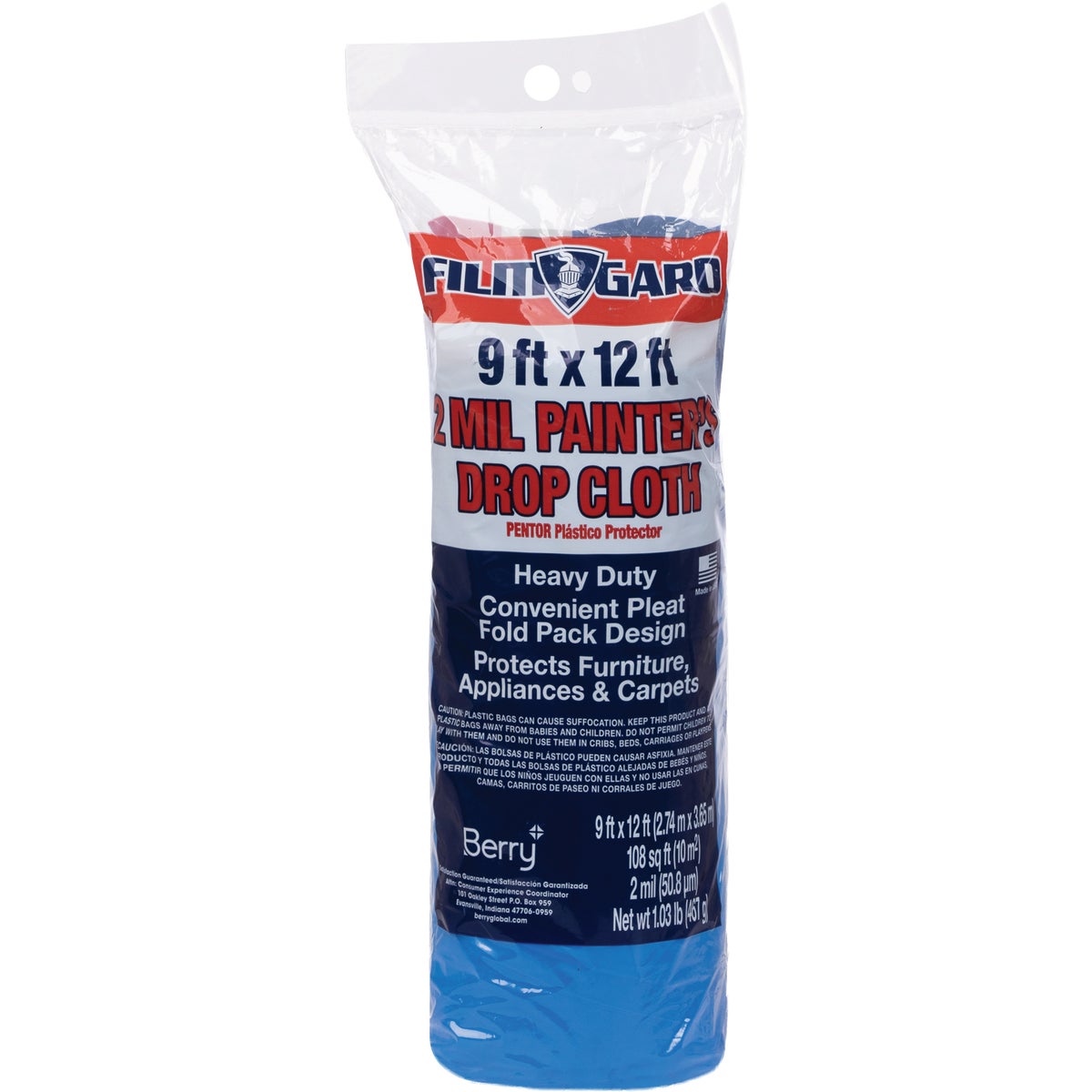 Film-Gard 9 Ft. x 12 Ft. Blue Plastic Drop Cloth Image 1