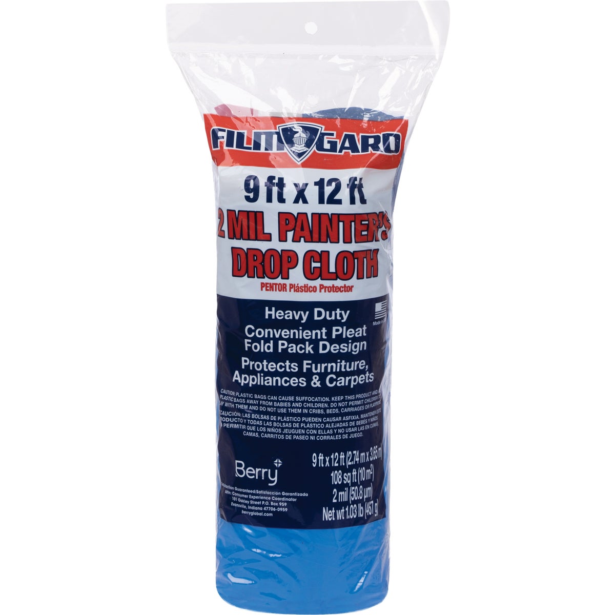 Film-Gard 9 Ft. x 12 Ft. Blue Plastic Drop Cloth Image 2