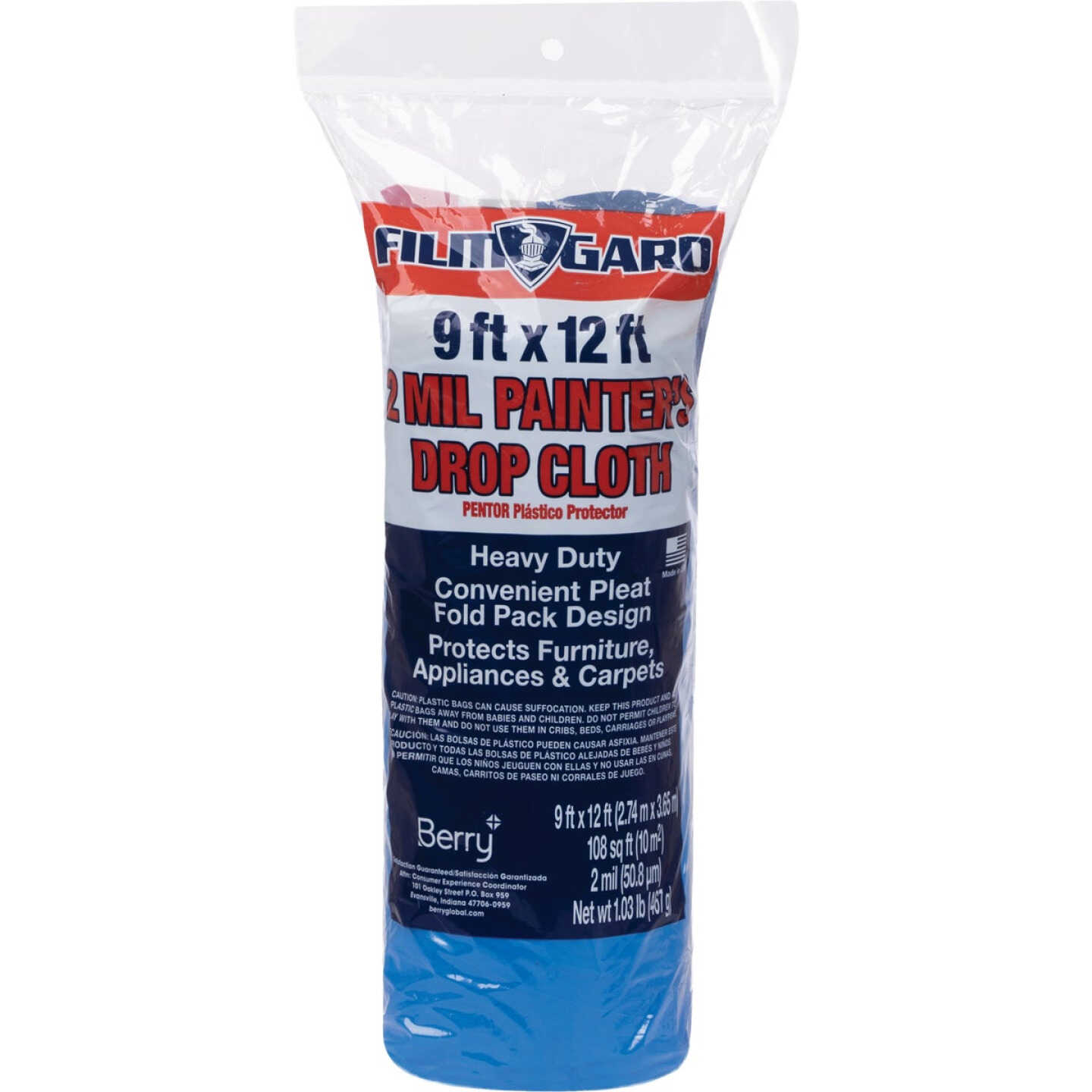 Film-Gard 9 Ft. x 12 Ft. Blue Plastic Drop Cloth Image 2