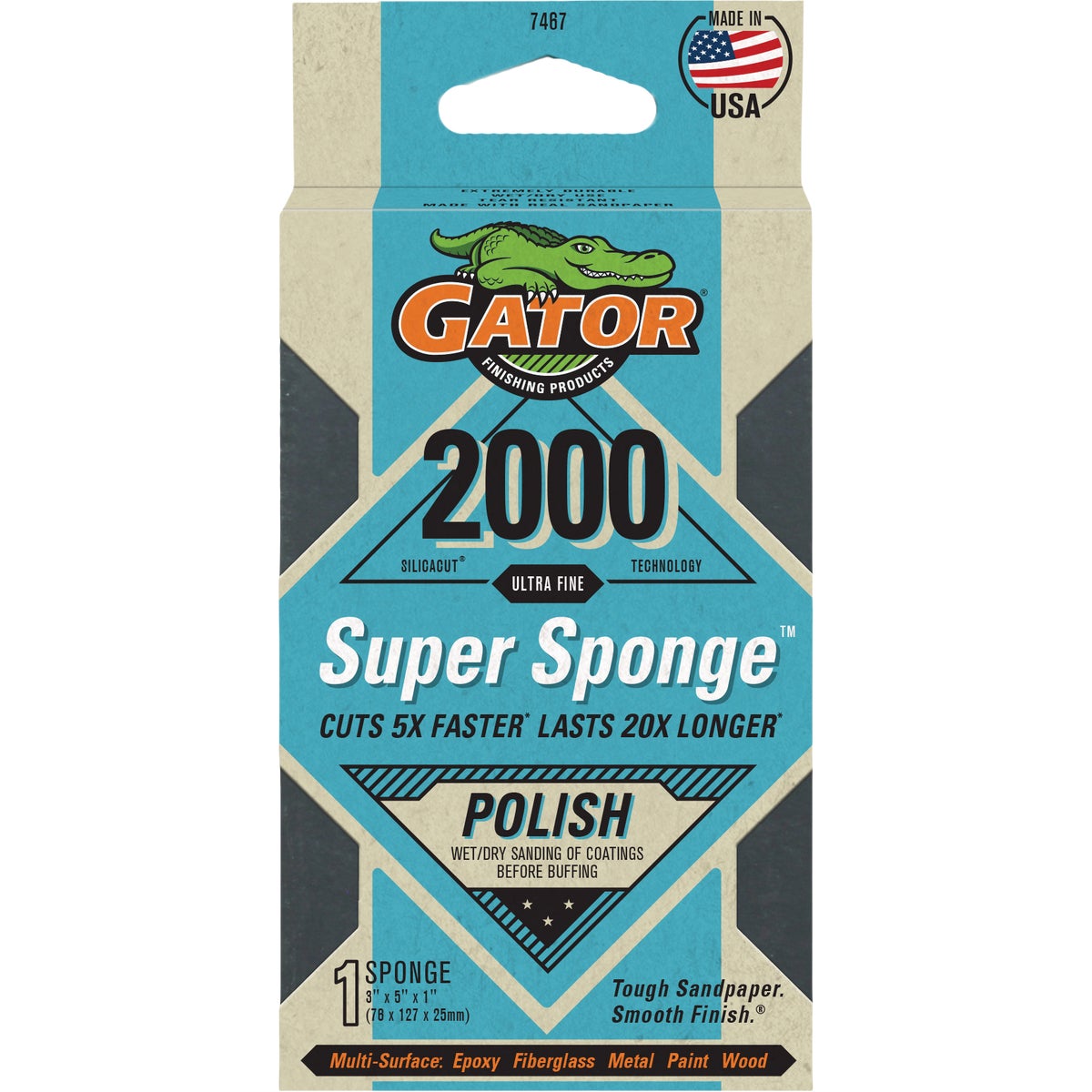 Gator Premium Super Sponge 3 In. x 5 In. x 1 In. 2000 Grit Ultra Fine Sanding Sponge