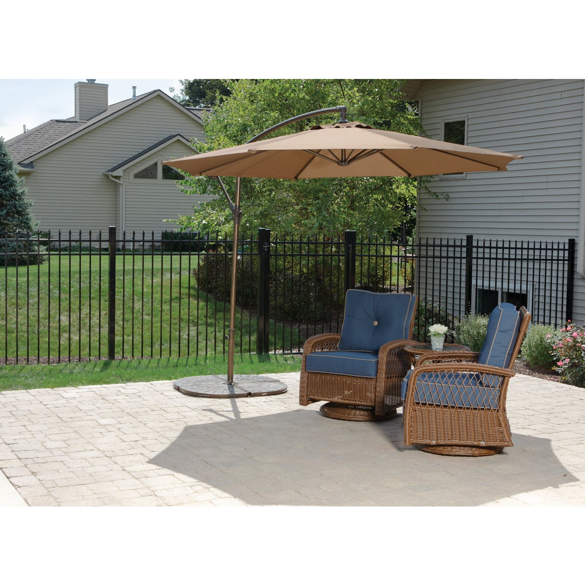 Outdoor Expressions 10 Ft. Round Steel Offset Brown Patio Umbrella Image 2