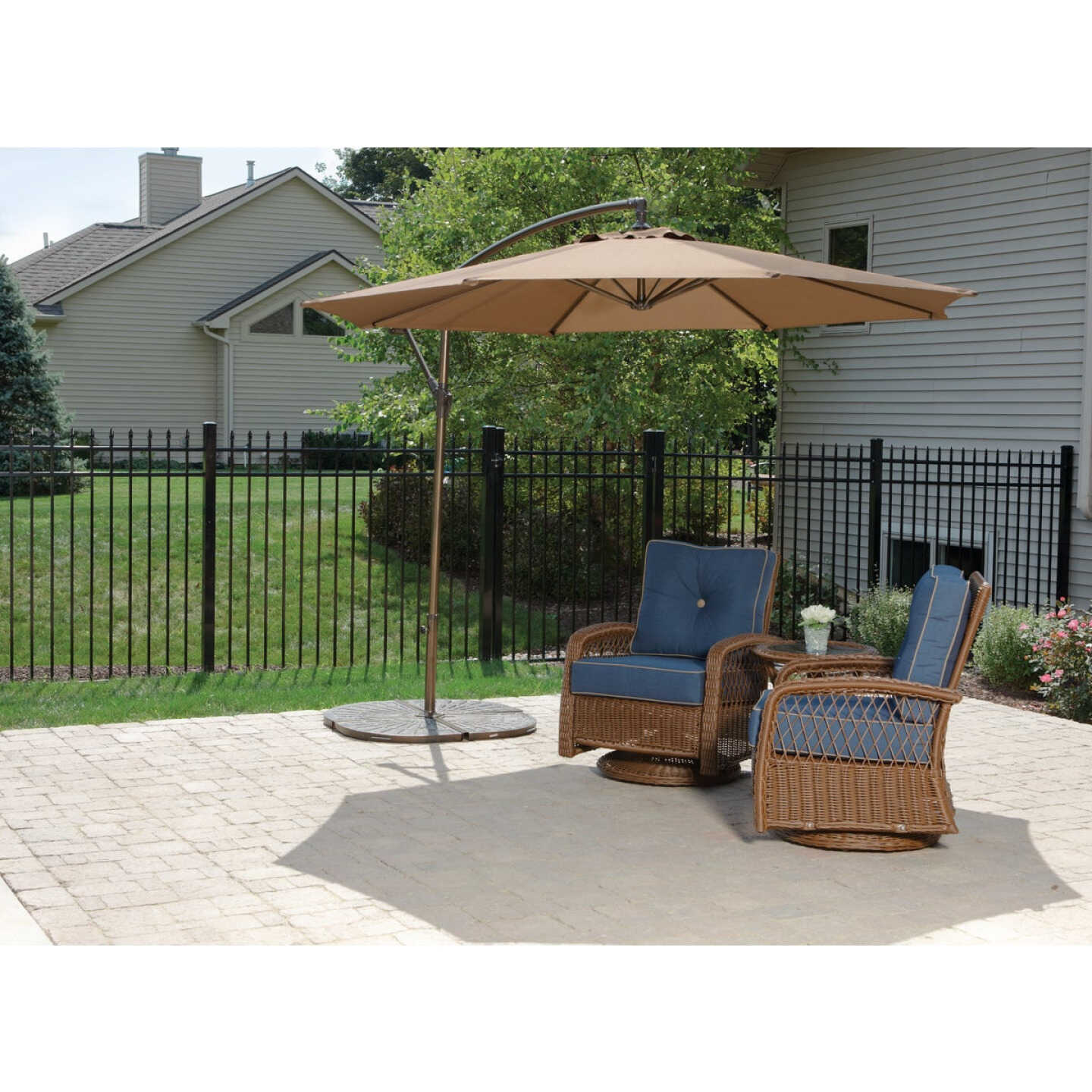 Outdoor Expressions 10 Ft. Round Steel Offset Brown Patio Umbrella Image 2