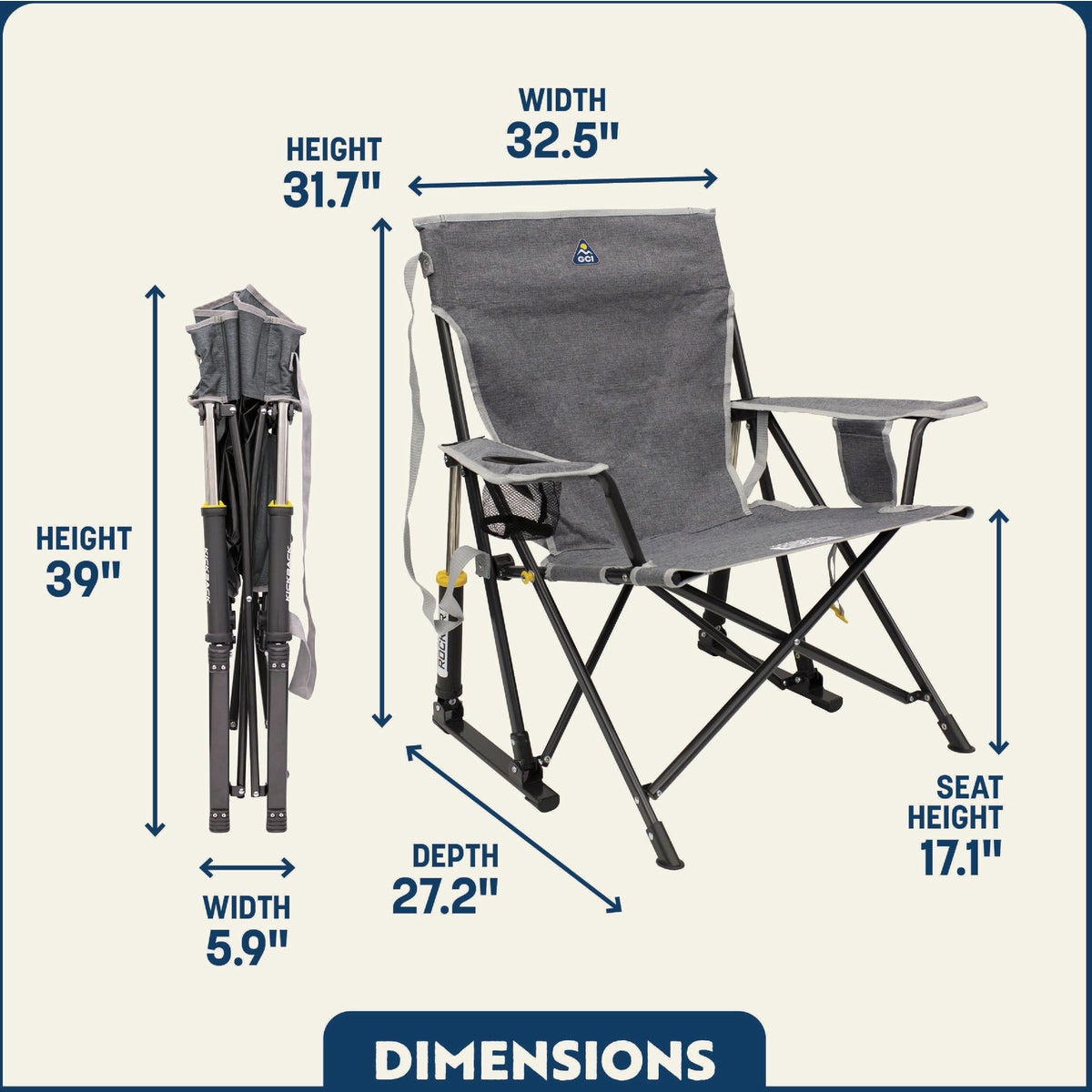 GCI Outdoor Kickback Pewter Folding Rocker Image 2
