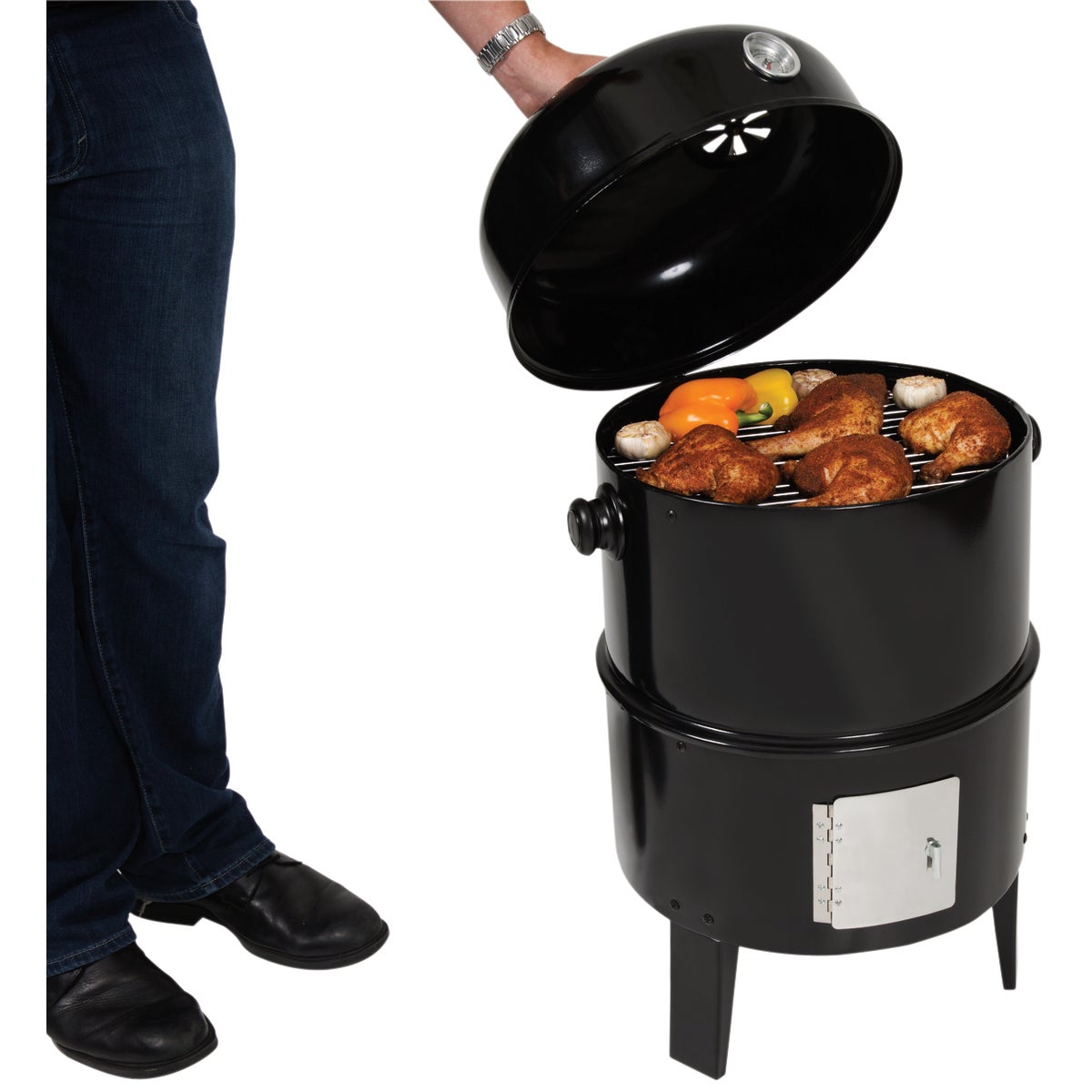 GrillPro 16 In. 400 Sq. In. Upright Traditional Water Charcoal Smoker Image 2