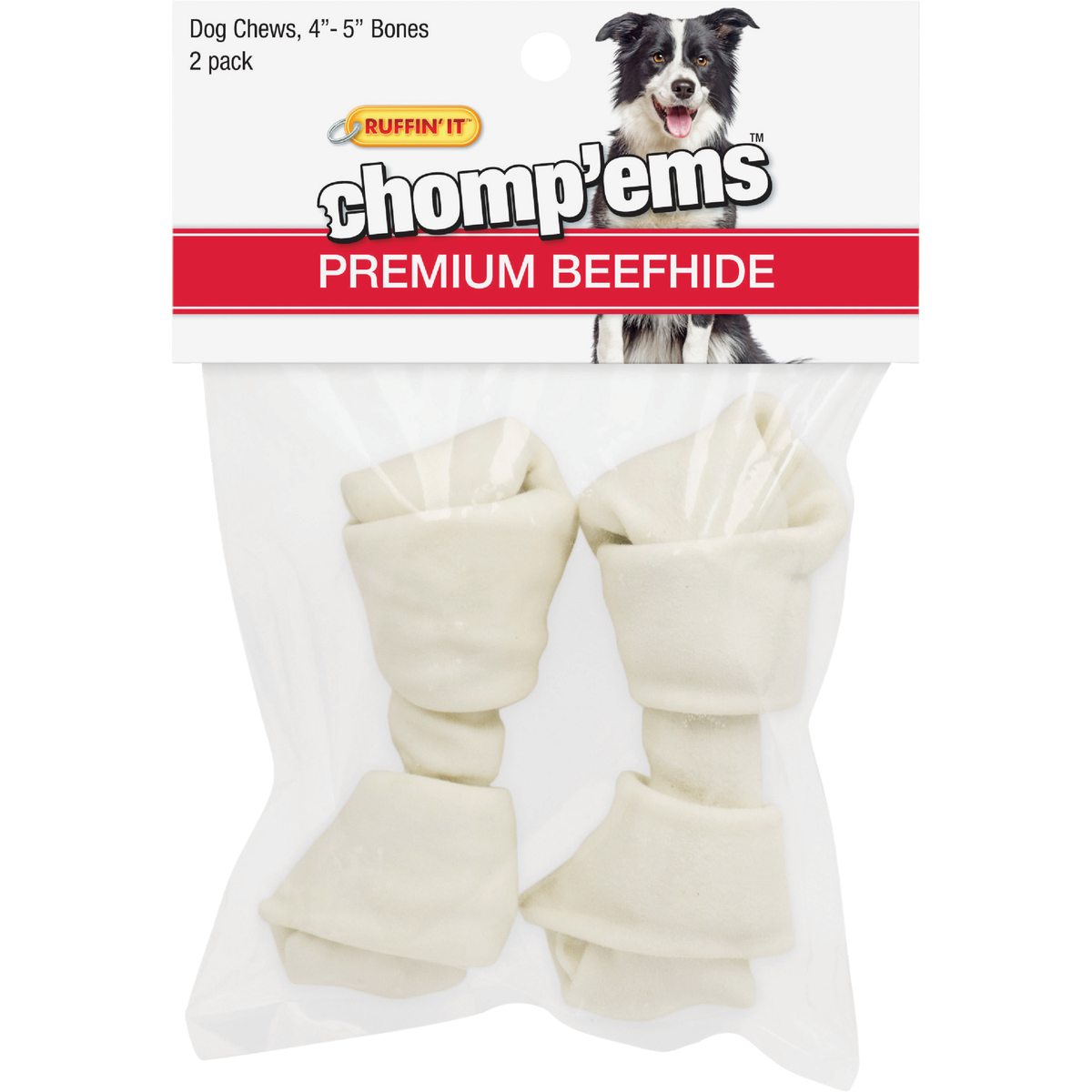 Westminster Pet Ruffin' it Chomp'ems Knotted 4 In. to 5 In. Rawhide Bone (2-Pack)