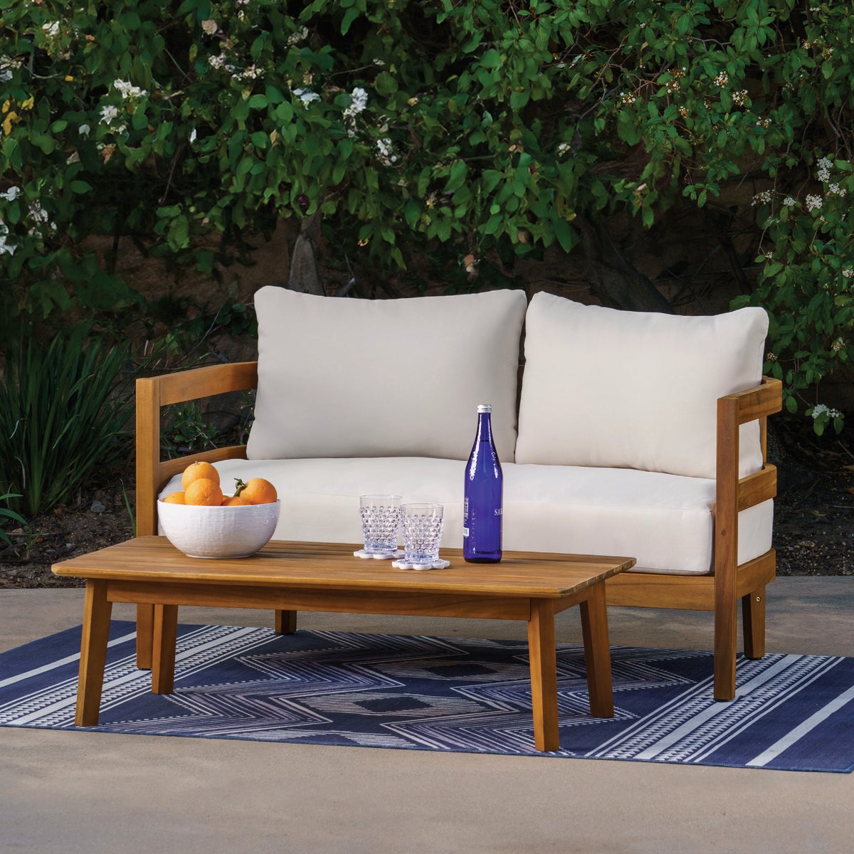 Linon Cape May Acacia Wood Loveseat & Table Chat Set Image 3