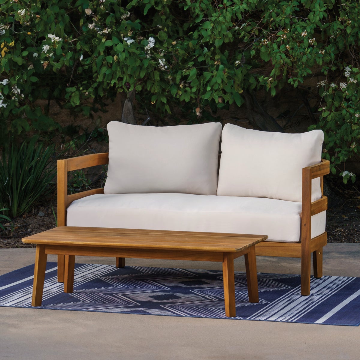 Linon Cape May Acacia Wood Loveseat & Table Chat Set Image 5