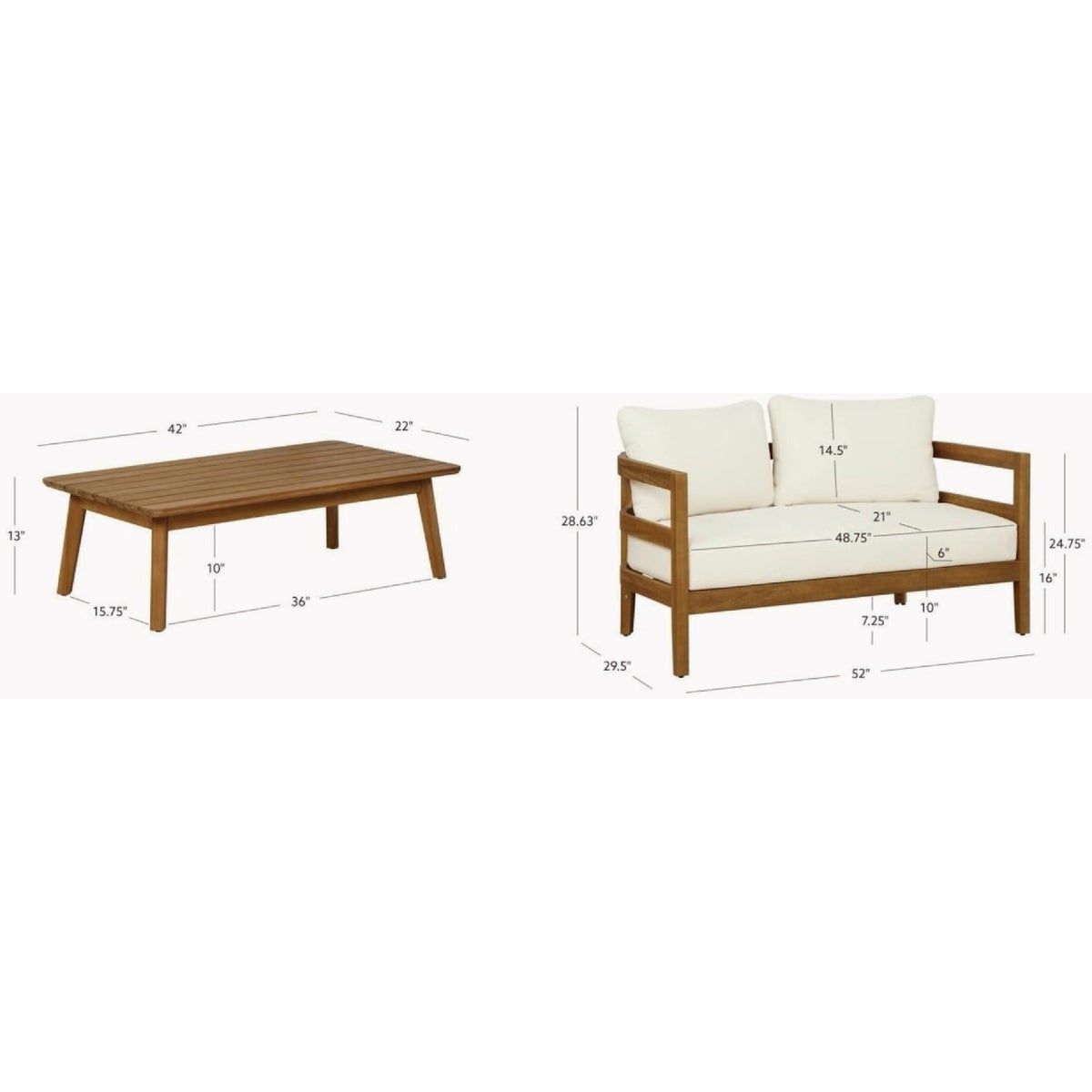Linon Cape May Acacia Wood Loveseat & Table Chat Set Image 2