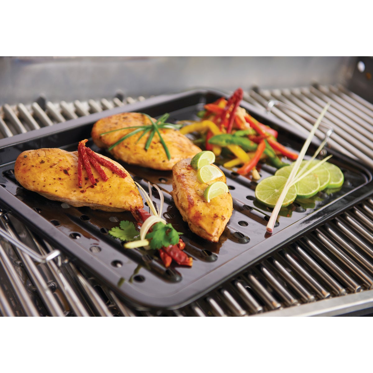 GrillPro 11 In. W. x 16 In. L. Porcelain Coated Stainless Steel Grill Topper Tray Image 3