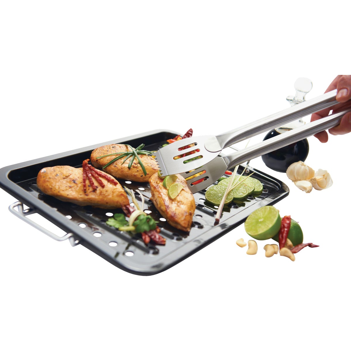 GrillPro 11 In. W. x 16 In. L. Porcelain Coated Stainless Steel Grill Topper Tray Image 6