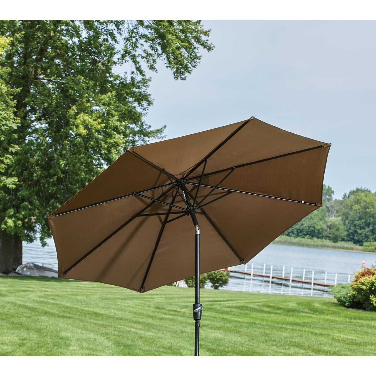 Outdoor Expressions 9 Ft. Aluminum Tilt/Crank Brown Patio Umbrella Image 3