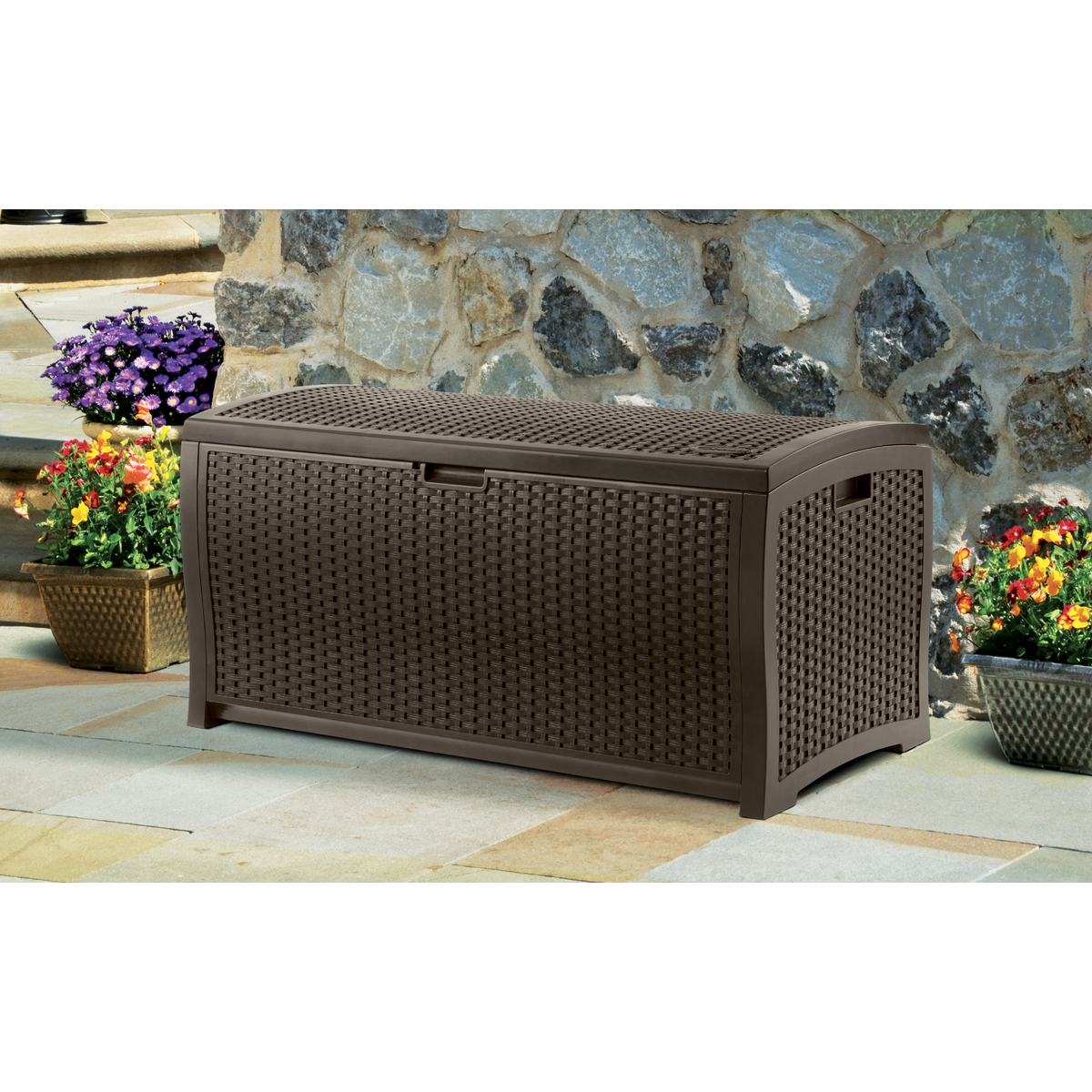 Suncast 99 Gal. Resin Wicker Java Deck Box Image 2