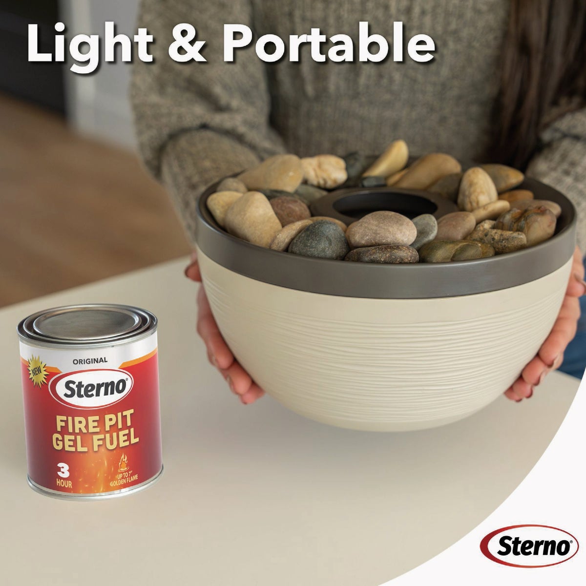 Sterno Medium Cocoa & Sand with Dark Brown Lid Tabletop Fire Pit Image 2