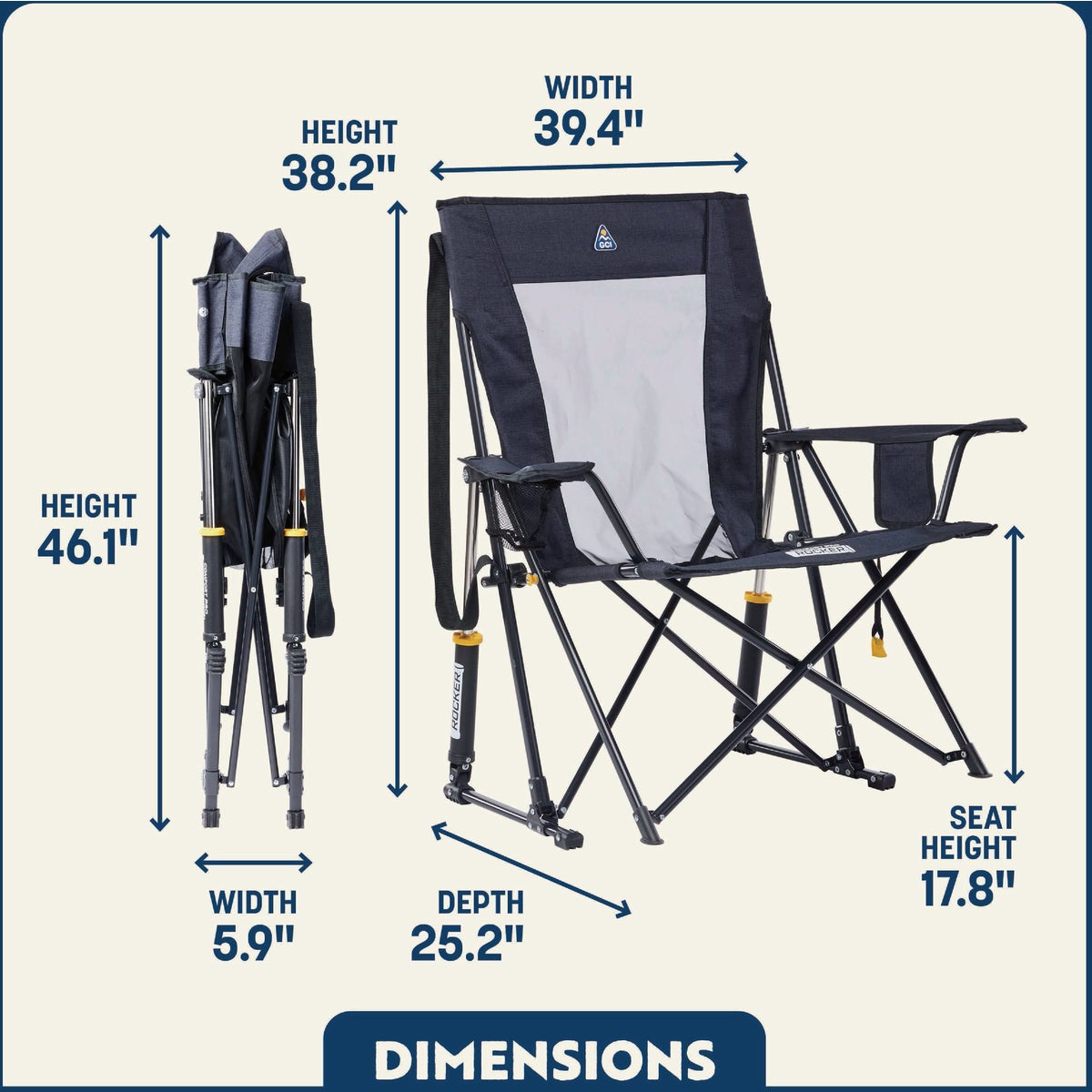 GCI Outdoor Comfort Pro XL Charcoal Folding Rocker Image 2