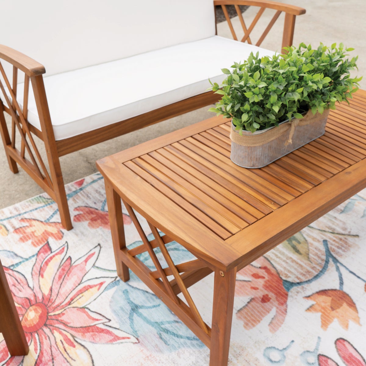Linon Topsail Brown Wood Patio Chat Set (4-Piece) Image 4