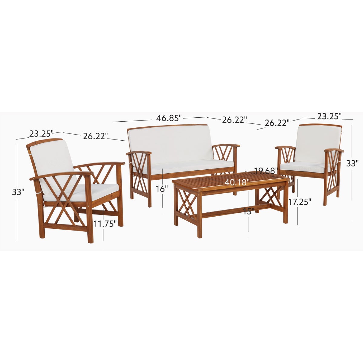 Linon Topsail Brown Wood Patio Chat Set (4-Piece) Image 2