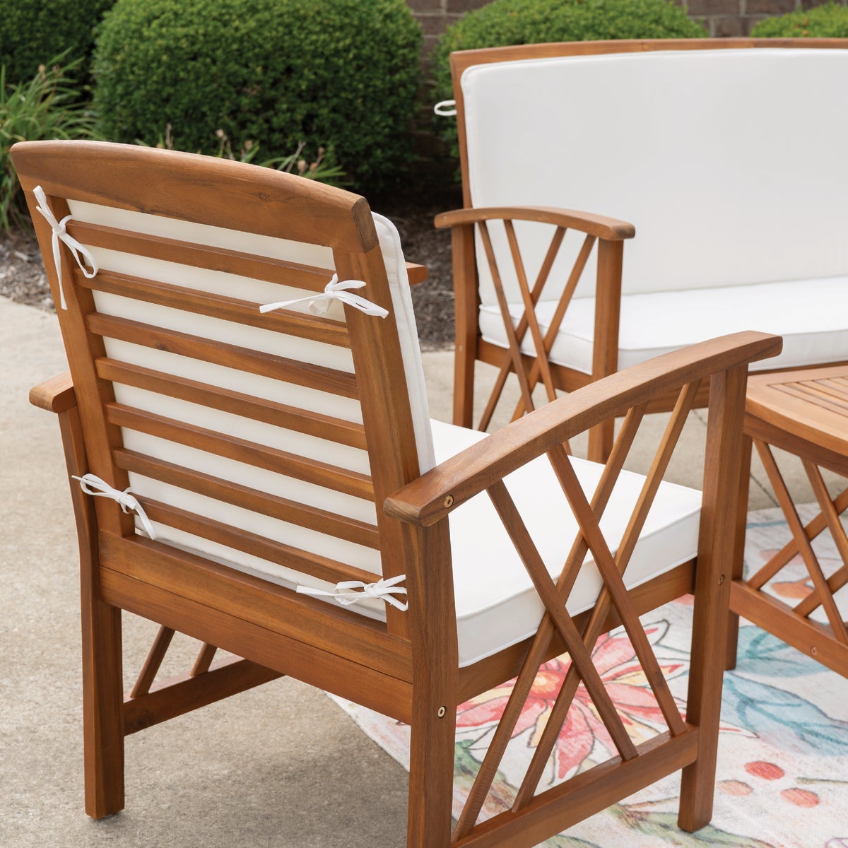 Linon Topsail Brown Wood Patio Chat Set (4-Piece) Image 5