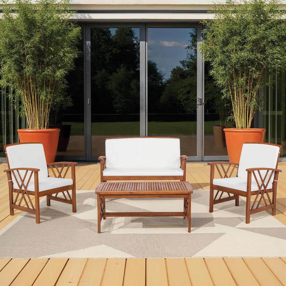 Linon Topsail Brown Wood Patio Chat Set (4-Piece) Image 3