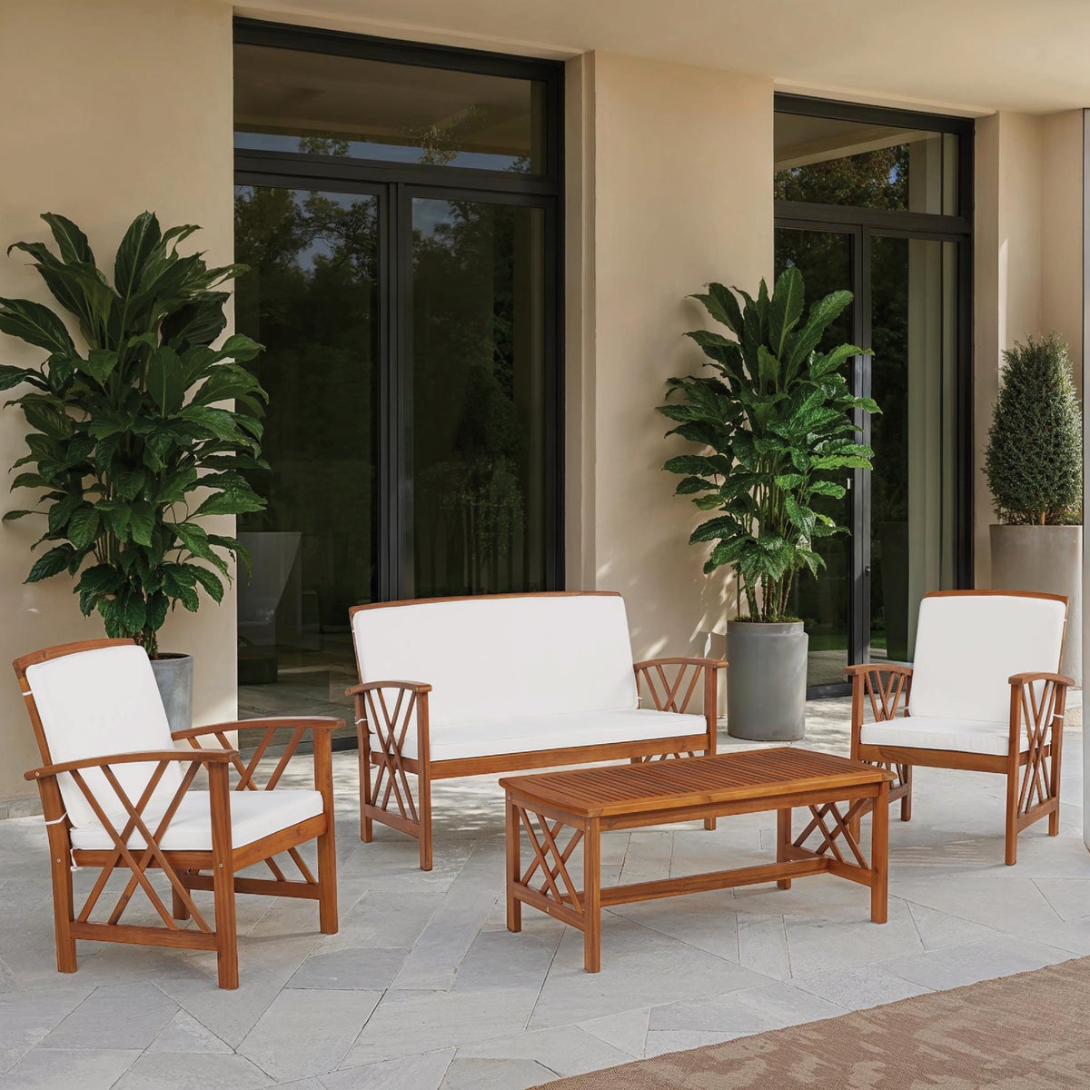 Linon Topsail Brown Wood Patio Chat Set (4-Piece) Image 6