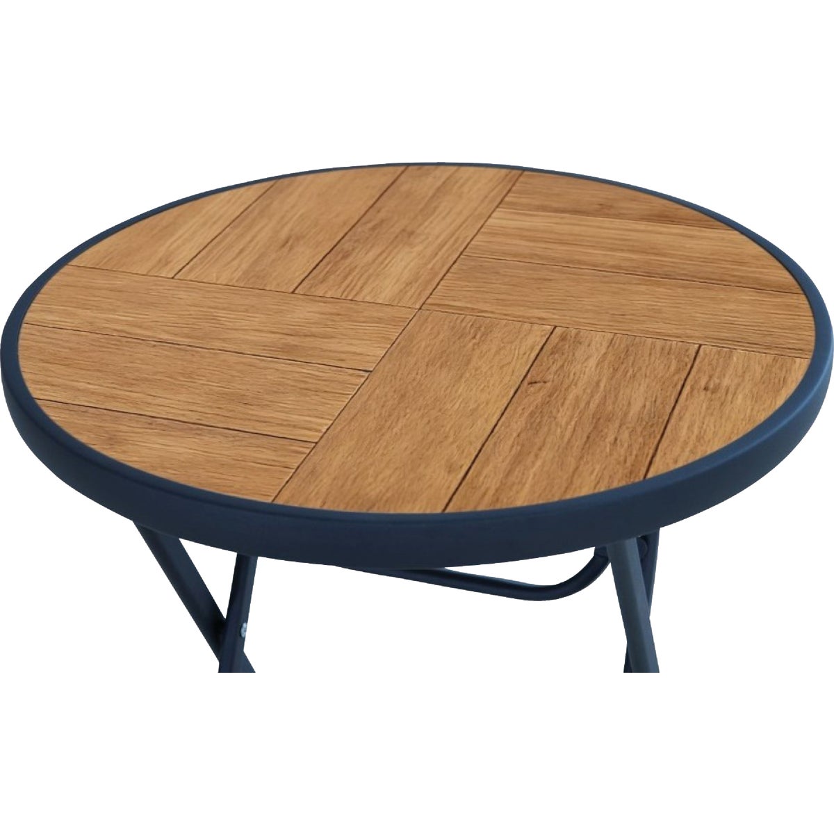 Sunjoy 24 In. Round Heavy-Duty Woodgrain Finish Steel Folding Table Image 3