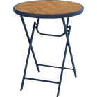 Sunjoy 24 In. Round Heavy-Duty Woodgrain Finish Steel Folding Table Image 1