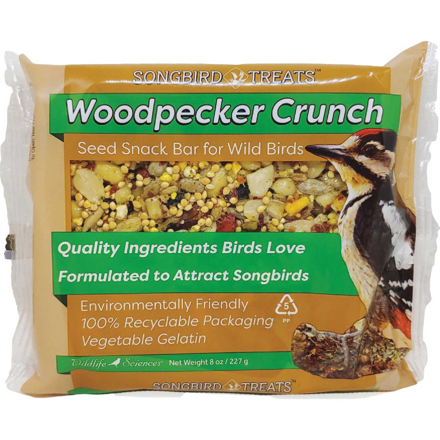 Wildlife Sciences Songbird Treats 8 oz. Woodpecker Crunch Seed Snack Bar Image 1