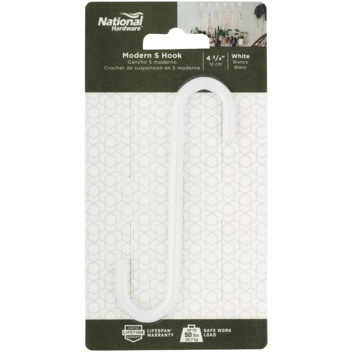National Hardware 4 In. White Steel Modern Small S-Hook Plant Hanger Image 3