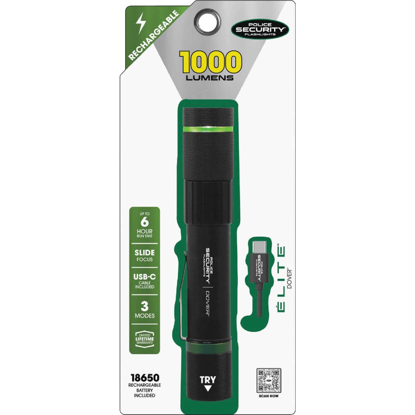 Police Security Dover LED Rechargeable Focusing Flashlight Image 2