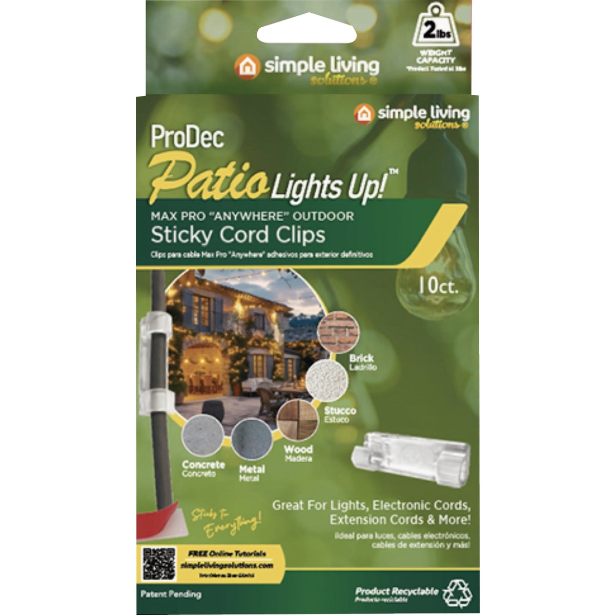 Simple Living Solutions ProDec Patio Lights Up Sticky Cord Clip (10-Pack)