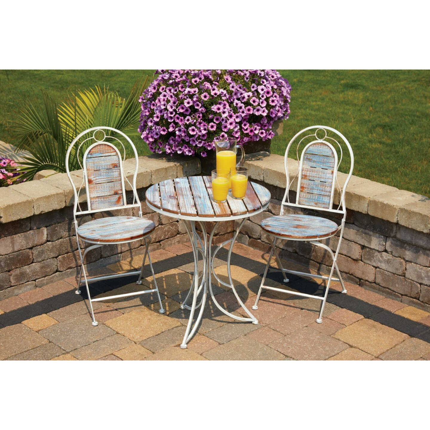 Alpine 3-Piece Weathered Wood Blue & White Bistro Set Image 2